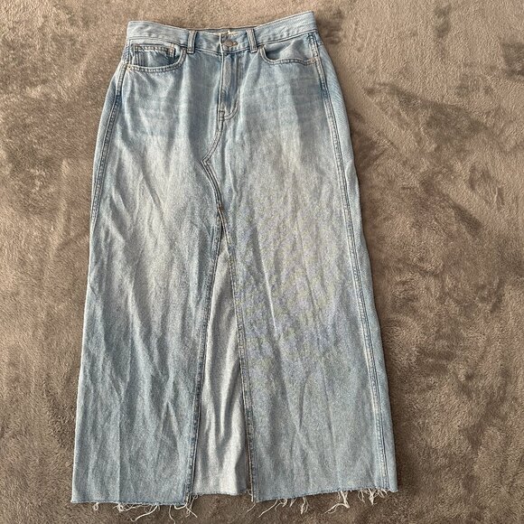 Madewell Light Wash Denim Split Slit Front Maxi Skirt 26 Raw Hem - Picture 1 of 7